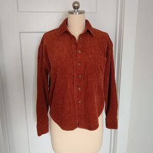 Women's Cotton Corduroy Button Front Top Size Med. Rust Orange Color